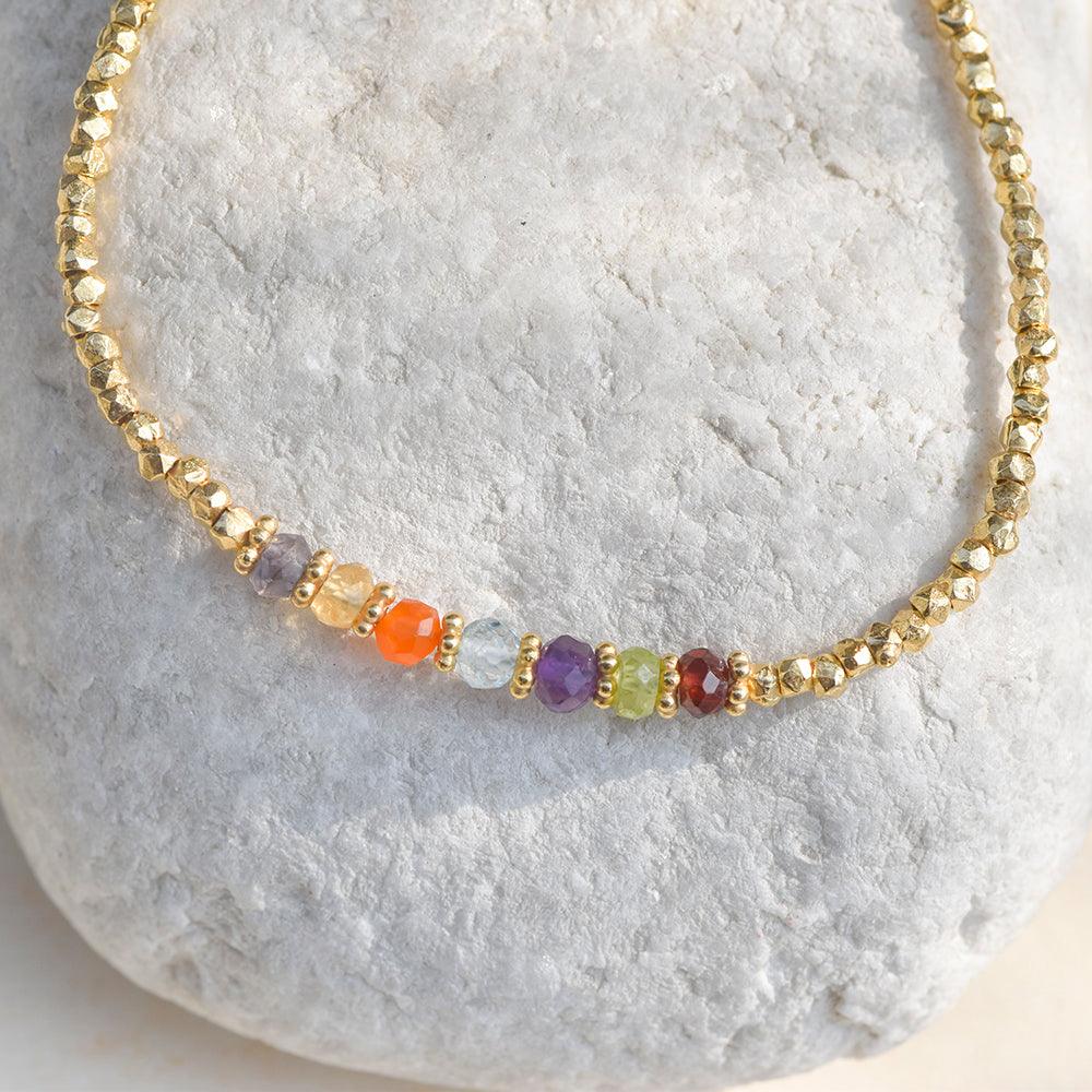 Chakra Stone Solid 925 Sterling Silver Gold Plated Link Chain Bracelet 8" - YoTreasure