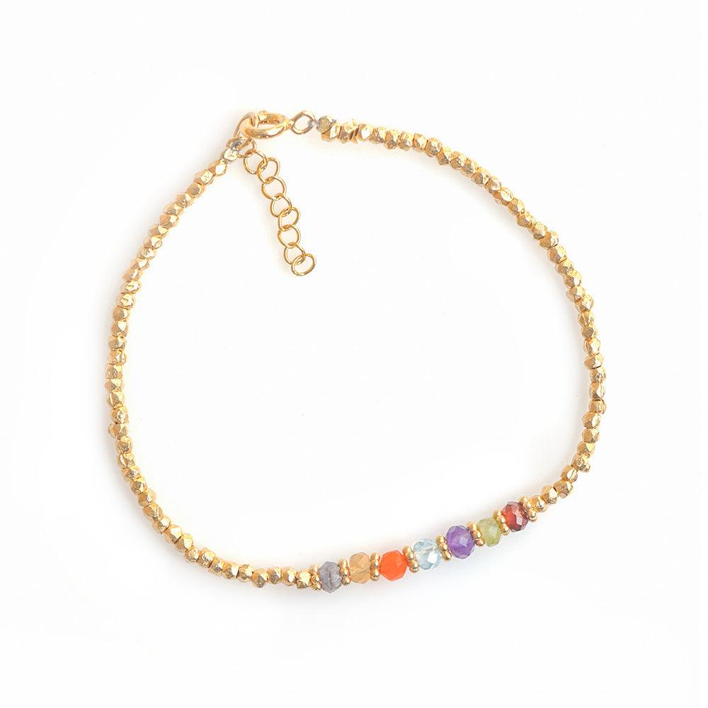 Chakra Stone Solid 925 Sterling Silver Gold Plated Link Chain Bracelet 8" - YoTreasure