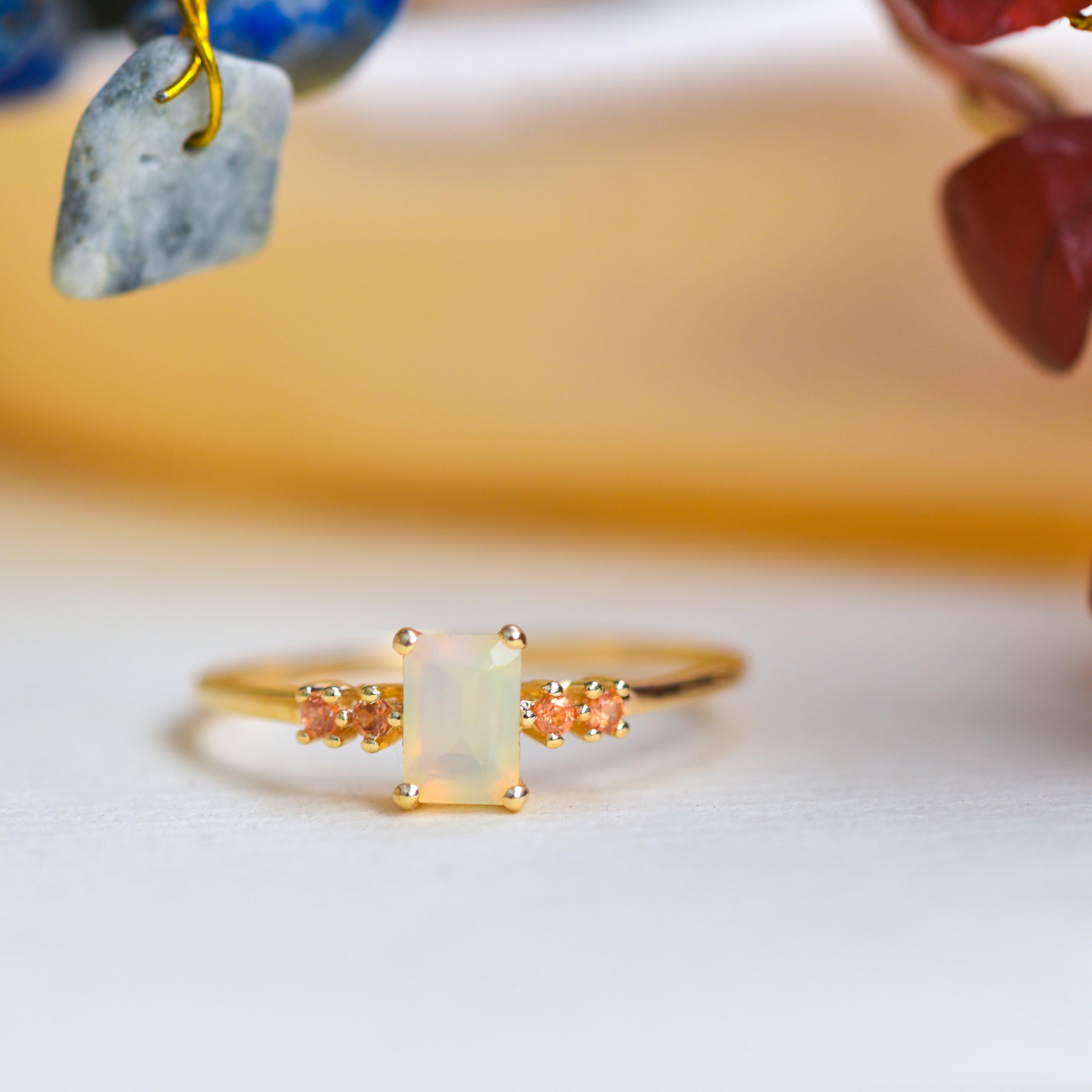 Ethiopian Opal & Orange Sapphire 10kt Yellow Gold Minimalist Ring (0.47 ct. t.w.) - YoTreasure