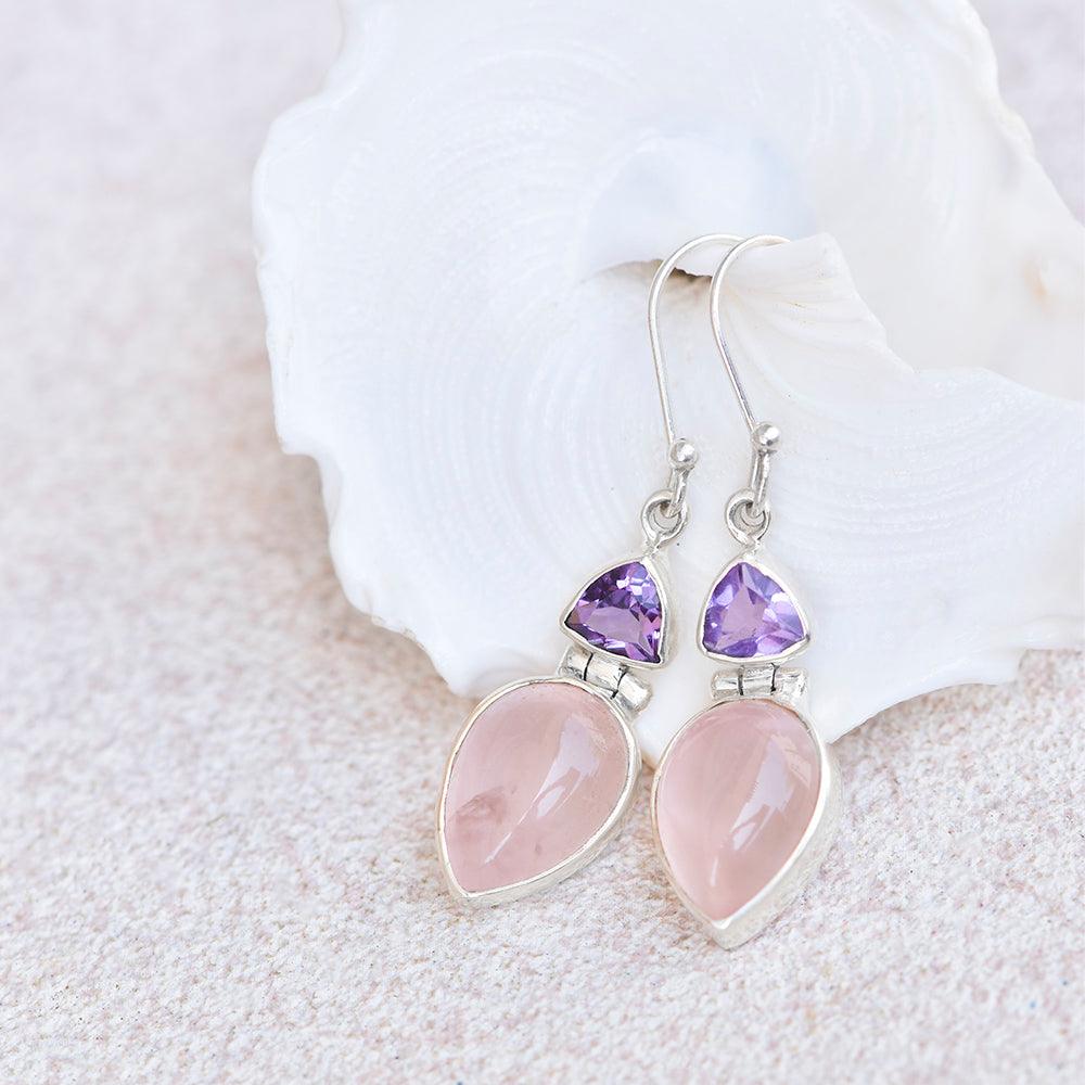 1.60" Rose Quartz Amethyst Dangle Earrings Silver Jewelry - YoTreasure