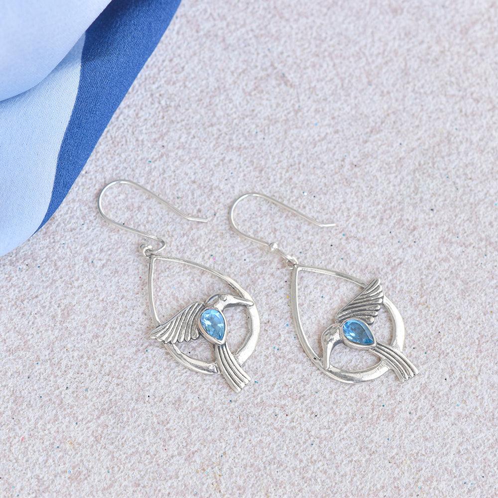 1.80" Swiss Blue Topaz Solid 925 Sterling Silver Bird Design Dangle Earrings Jewelry - YoTreasure