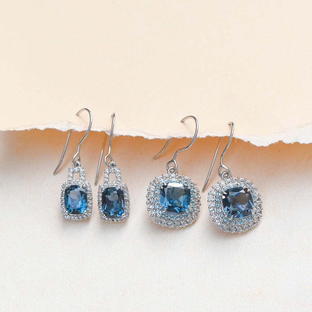 3.69 Cts London Blue Topaz Solid 925 Sterling Silver Dangle Earrings - YoTreasure