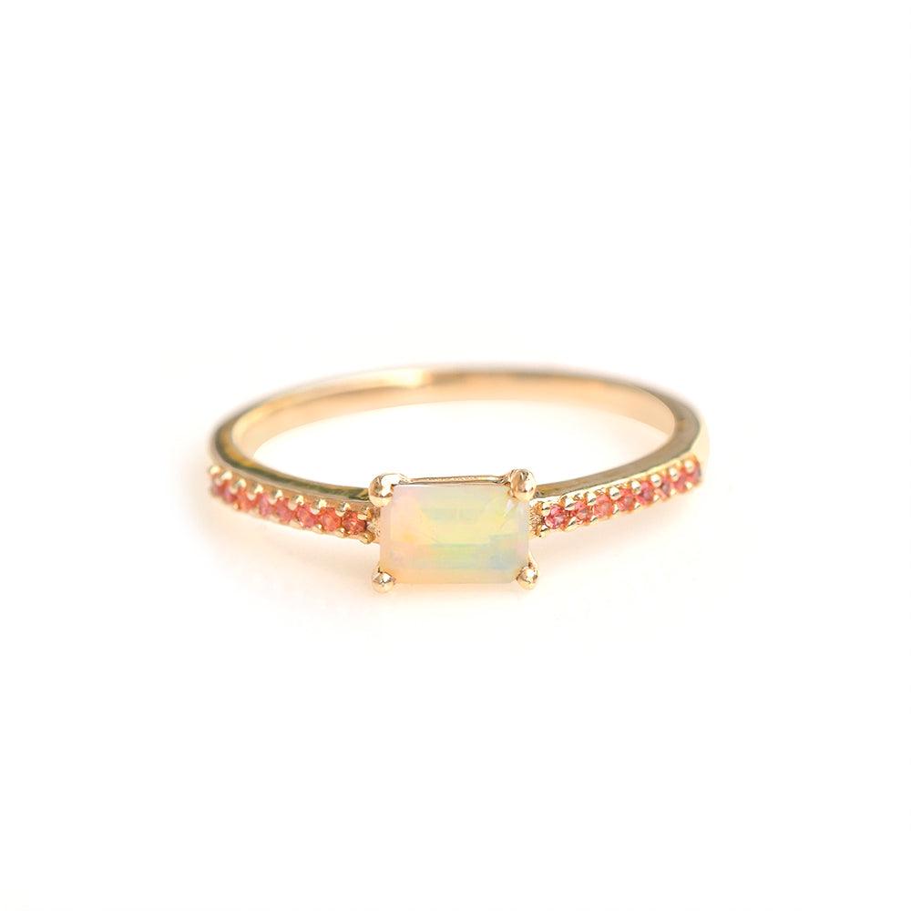 Ethiopian Opal & Orange Sapphire 10kt Yellow Gold Minimalist Ring (0.50 ct. t.w.) - YoTreasure