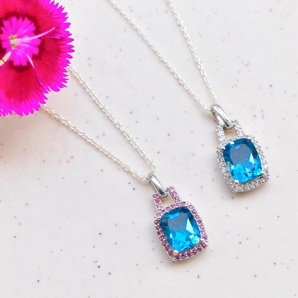 2.62 Ct. London Blue Topaz Solid 925 Sterling Silver Chain Pendant - YoTreasure