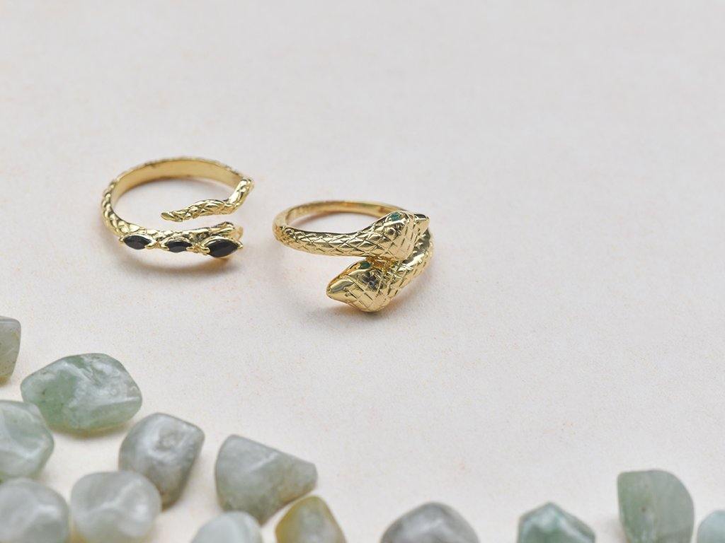 Green Onyx Solid 925 Sterling Silver Gold Plated Snake Stackable Rings Vintage Retro Jewelry - YoTreasure