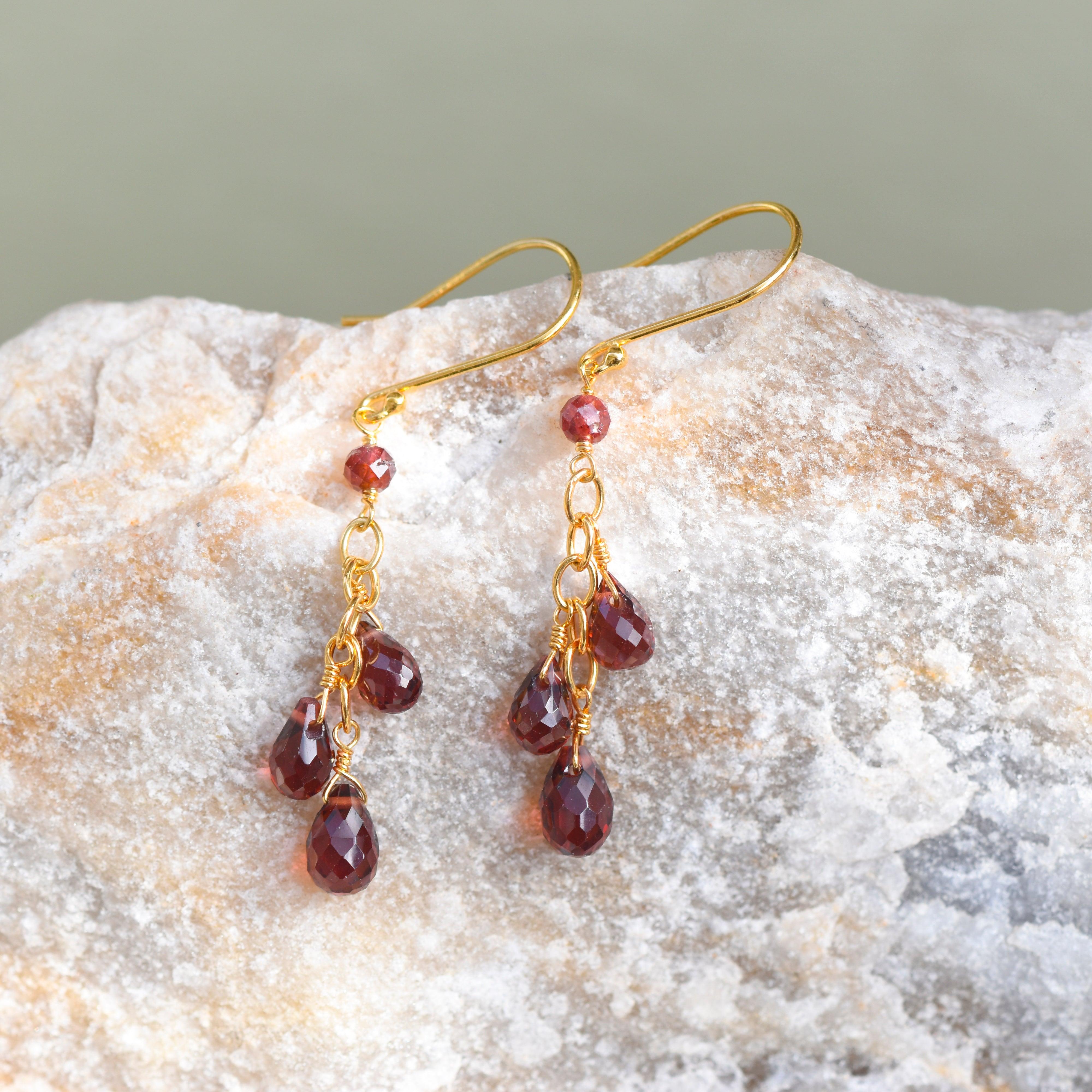 5.40 Ct. Red Garnet Solid 10k Yellow Gold Beads Dangle Earrings - YoTreasure