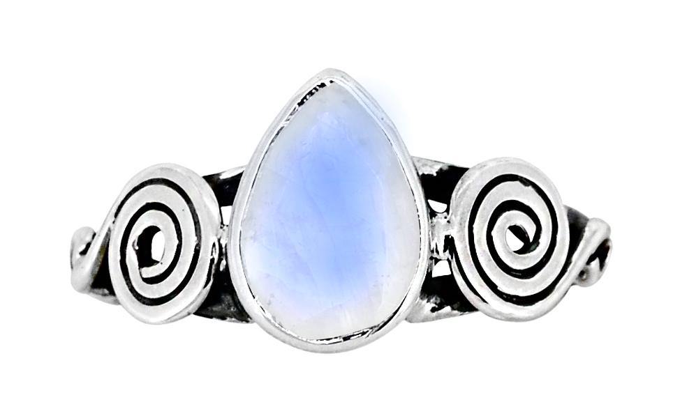 Rainbow Moonstone Solid 925 Sterling Silver Gemstone Solitaire Ring Jewelry - YoTreasure