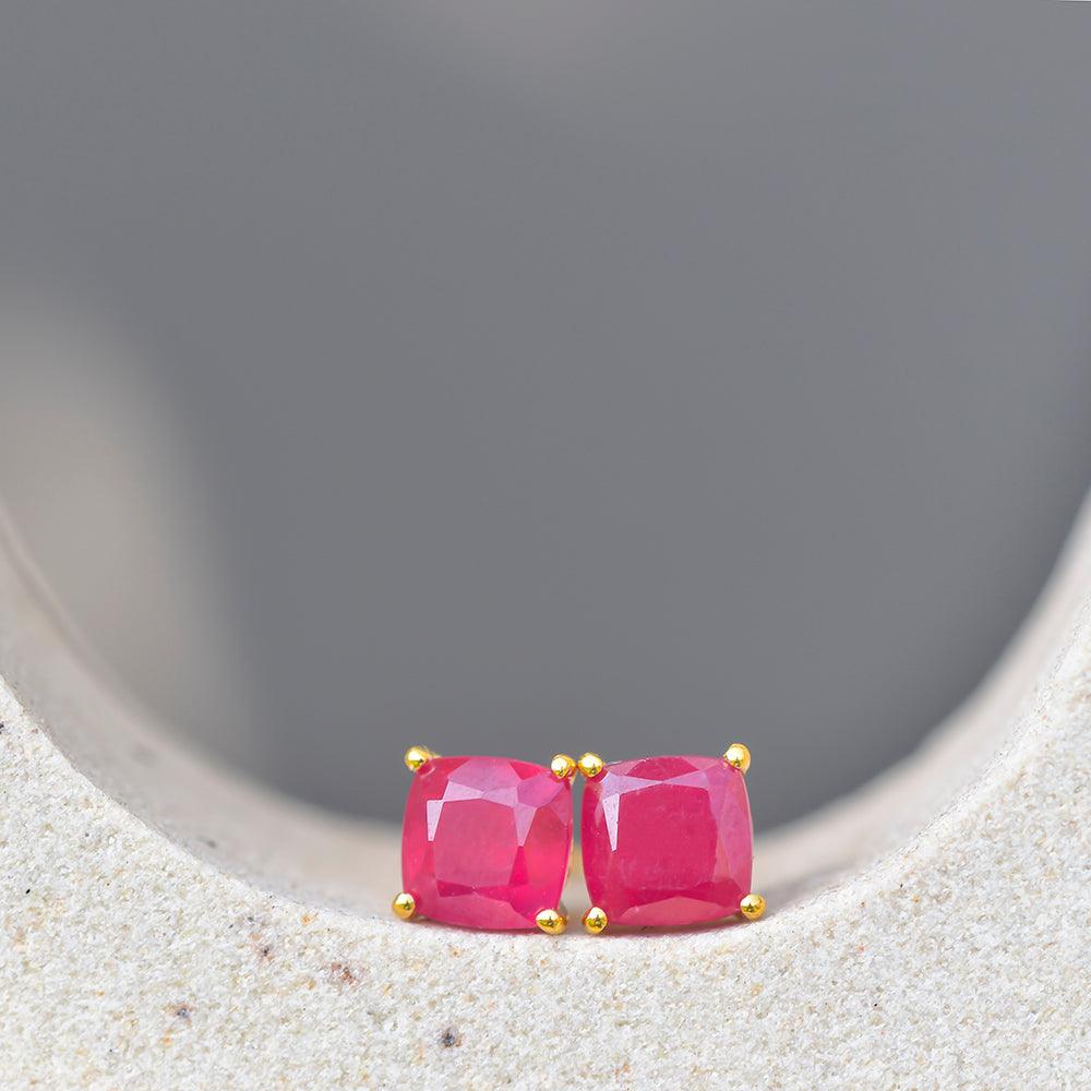 2.24 Ct. Glass Filled Ruby Solid 10k Yellow Gold Stud Earrings - YoTreasure