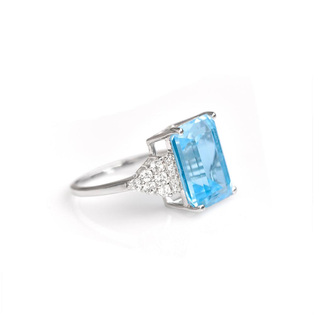 8.95 Ct. Blue Topaz Solid 925 Sterling Silver Designer Ring Jewelry - YoTreasure