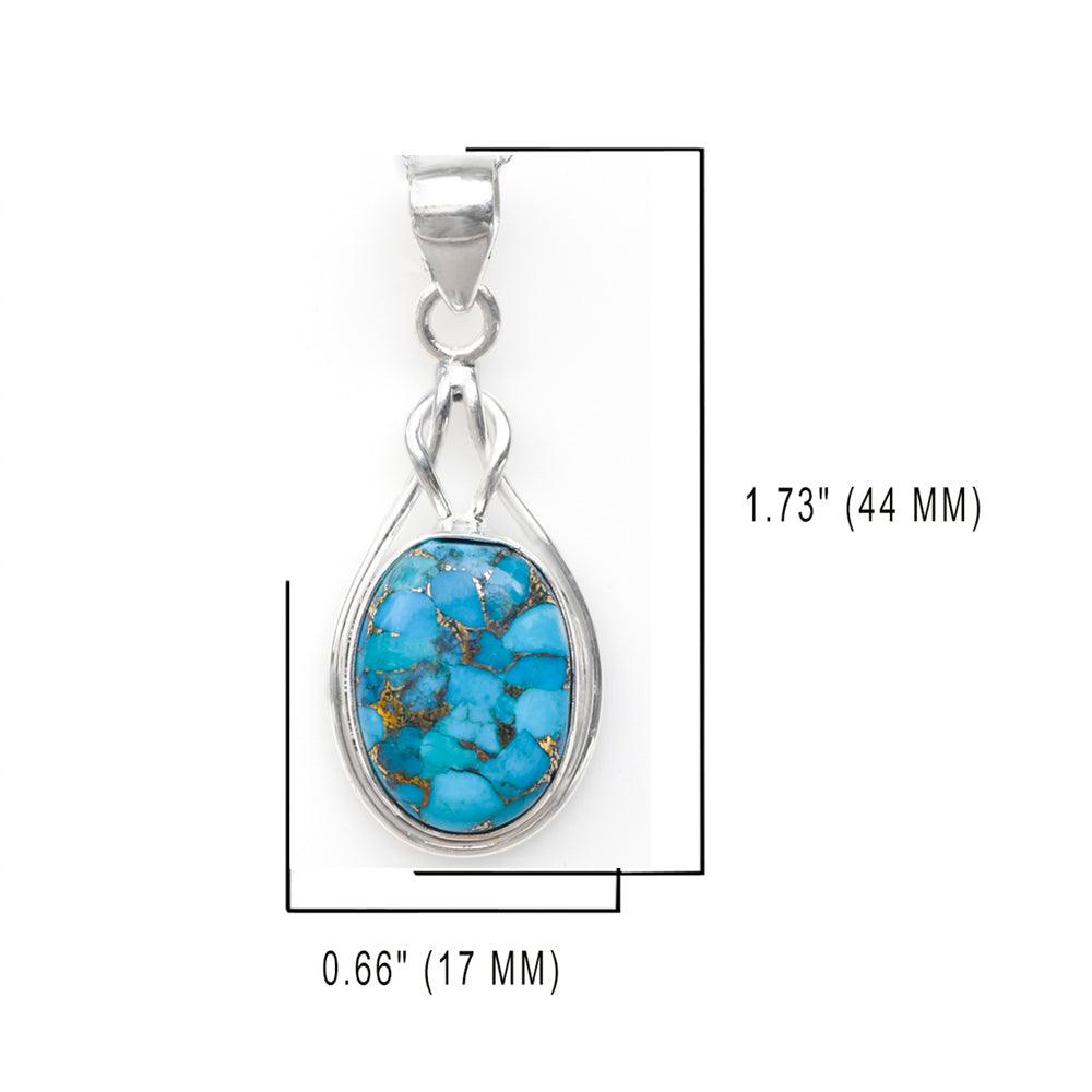 Blue Copper Turquoise Solid 925 Sterling Silver Chain Knot Pendant Jewelry - YoTreasure