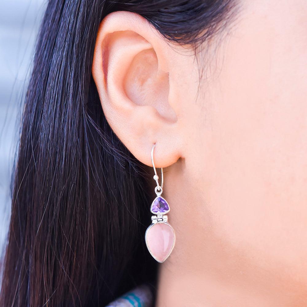 1.60" Rose Quartz Amethyst Dangle Earrings Silver Jewelry - YoTreasure