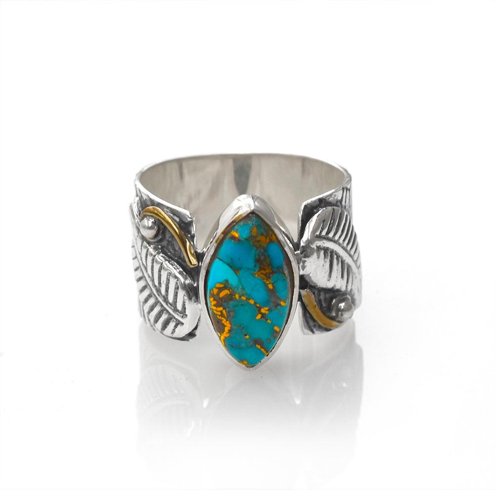 Blue Copper Turquoise Solid 925 Sterling Silver Brass Designer Ring Jewelry - YoTreasure