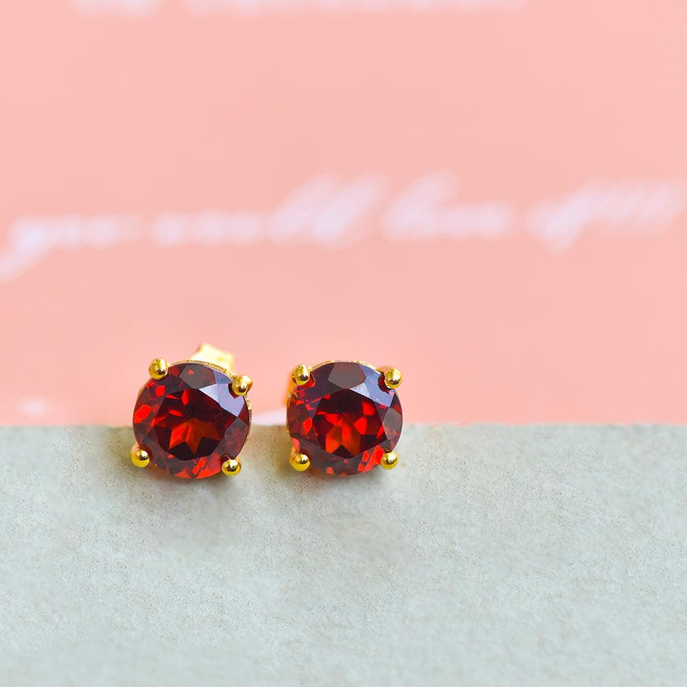 2.16 Ct. Red Garnet Solid 10k Yellow Gold Stud Earrings - YoTreasure