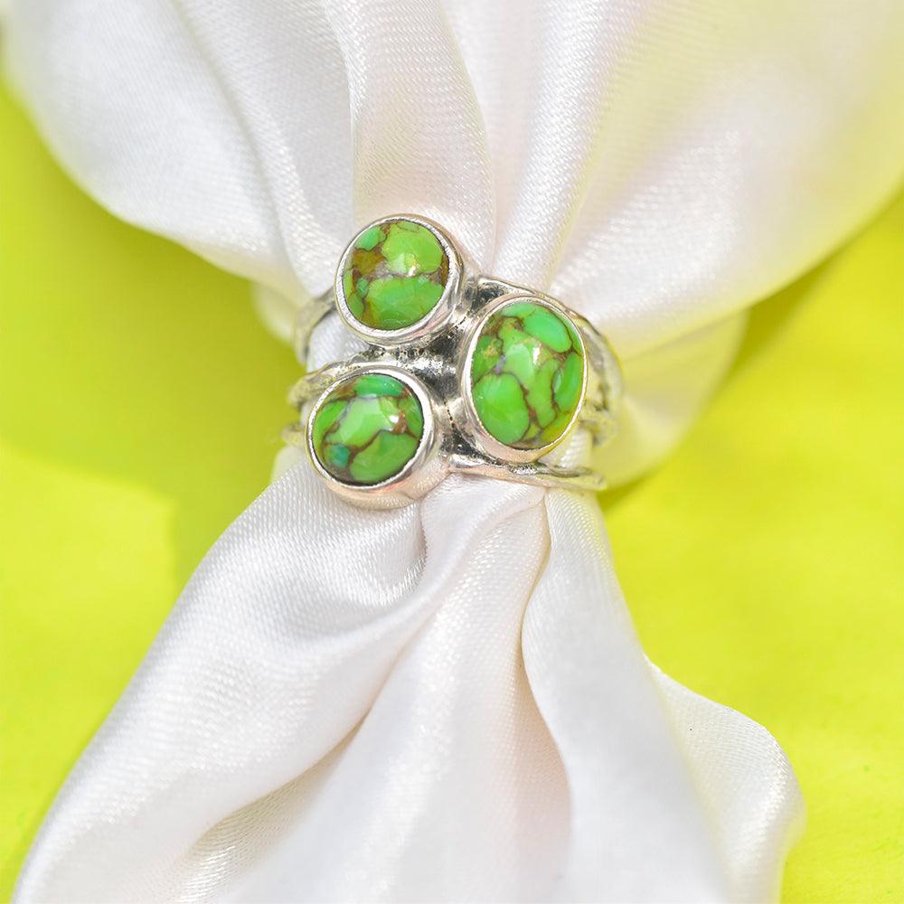 Green Copper Turquoise Solid 925 Sterling Silver Designer Ring Jewelry - YoTreasure