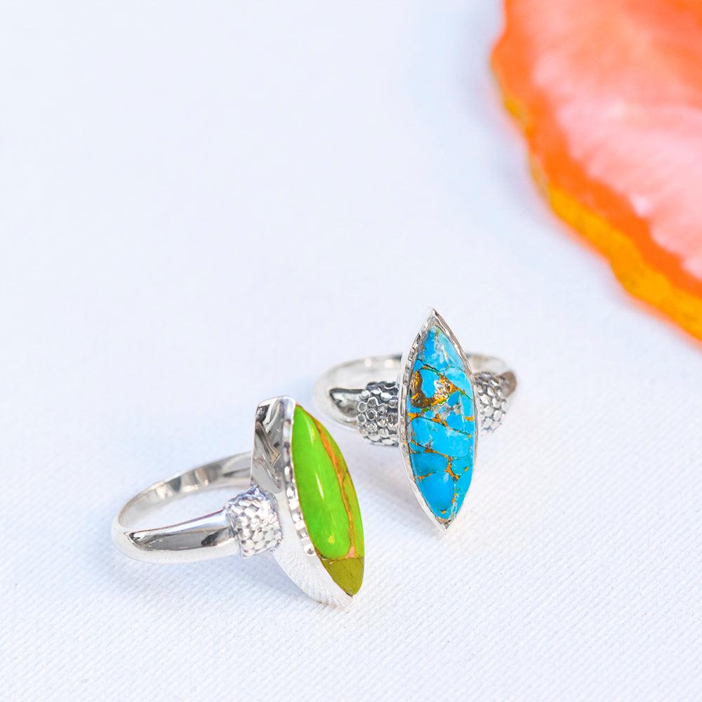 Green Copper Turquoise Solid 925 Sterling Silver Ring Jewelry - YoTreasure