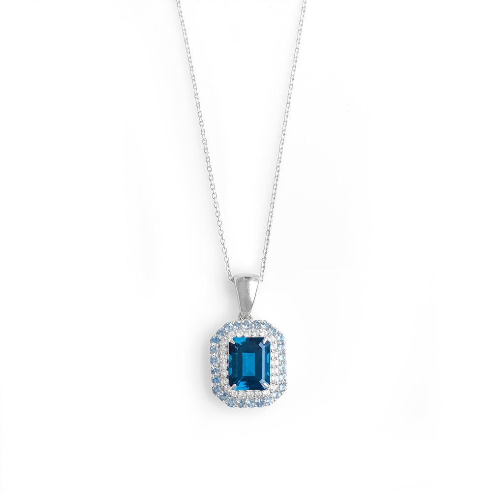 3.47 Ct. London Blue Topaz Solid 925 Sterling Silver Chain Pendant - YoTreasure