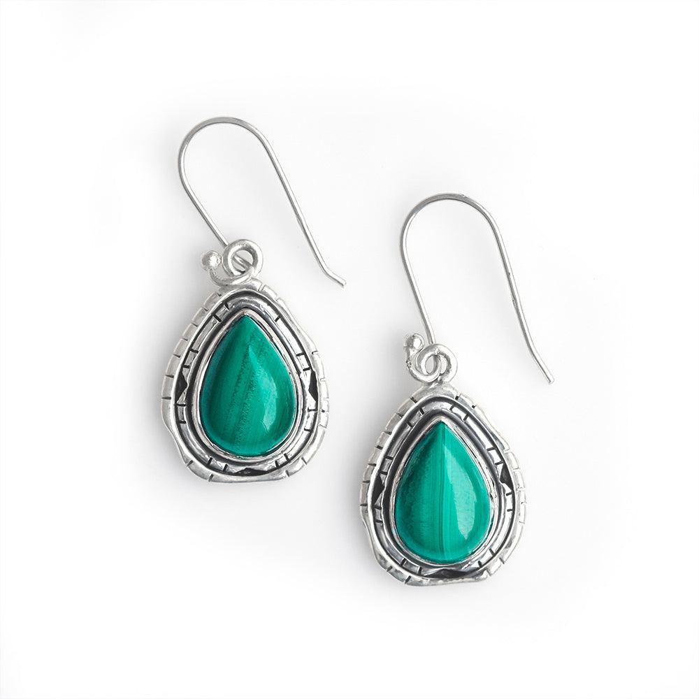 1.35" Green Malachite Solid Sterling Silver Dangle Earrings Jewelry - YoTreasure