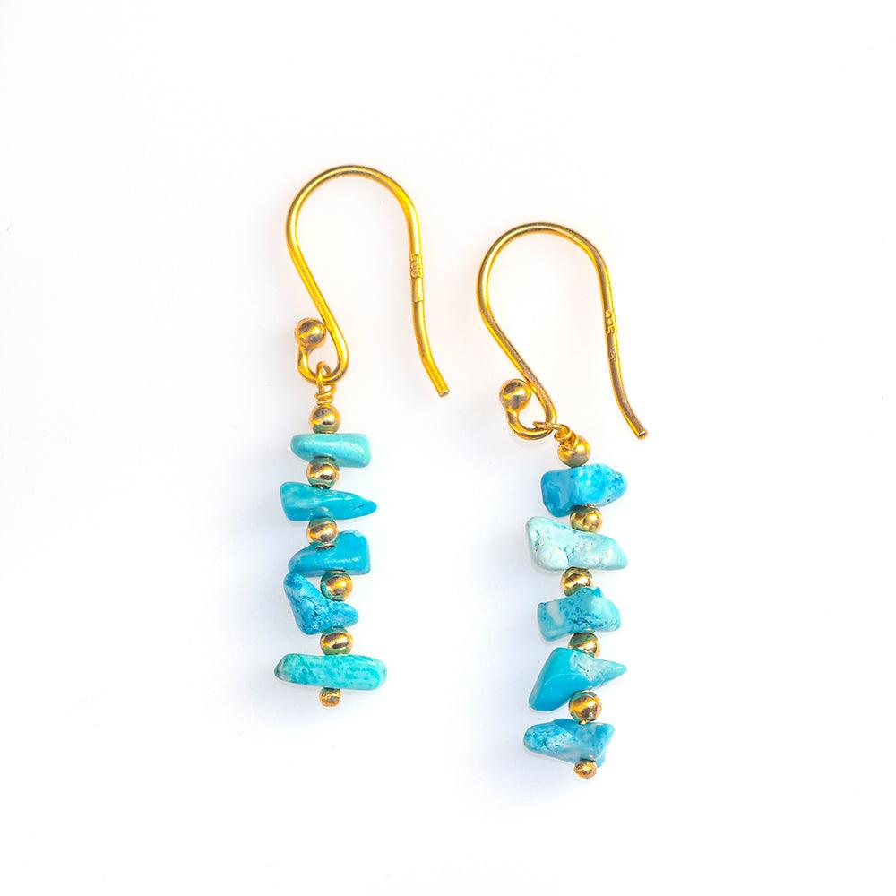 Turquoise Solid 925 Silver Gold Plated Dangle Earrings Jewelry - YoTreasure