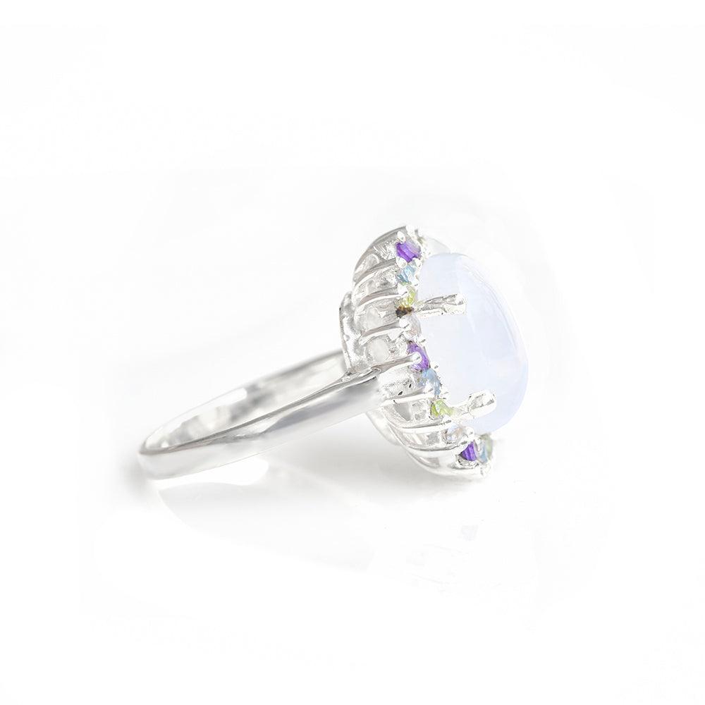 Moonstone Multi Stone Solid 925 Sterling Silver Flower Cluster Ring Jewelry - YoTreasure