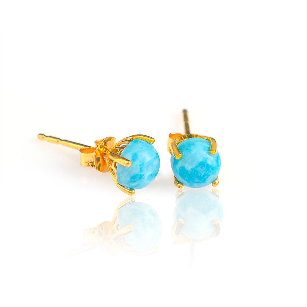 1.50 Ct. Turquoise Solid 10k Yellow Gold Stud Earrings - YoTreasure