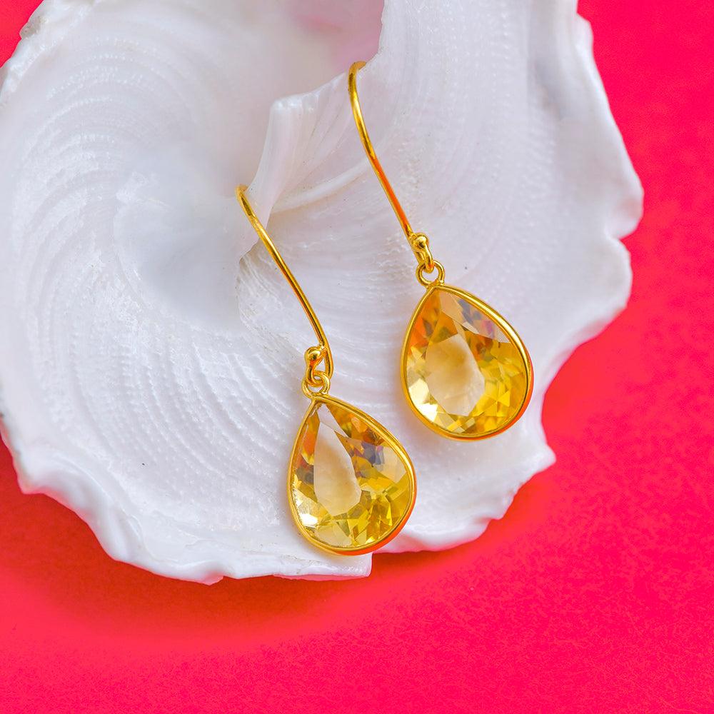 5.20 Ct Citrine Solid 10k Yellow Gold Teardrop Dangle Earrings - YoTreasure