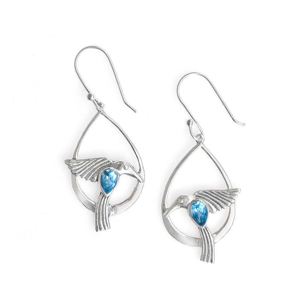 1.80" Swiss Blue Topaz Solid 925 Sterling Silver Bird Design Dangle Earrings Jewelry - YoTreasure
