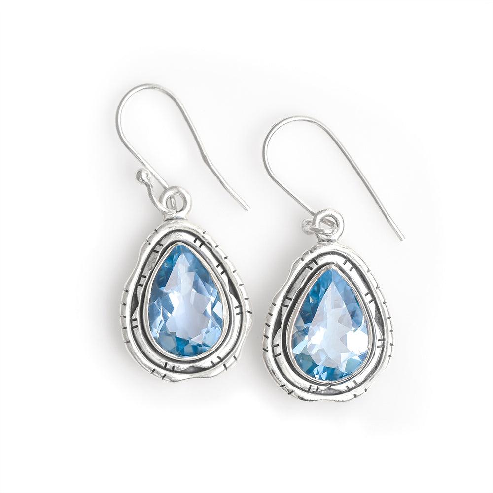 1.37" Blue Topaz Solid 925 Sterling Silver Dangle Earrings Jewelry - YoTreasure