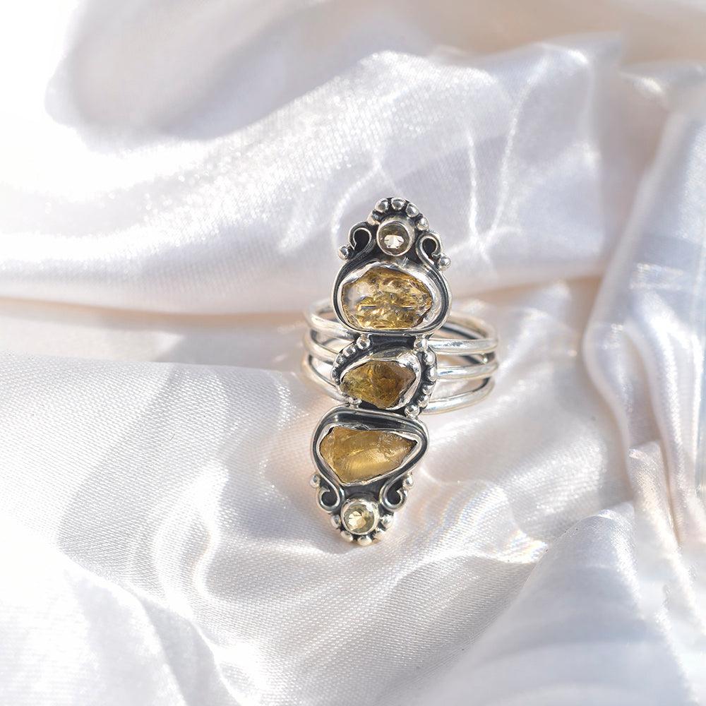 Rough Citrine Solid 925 Sterling Silver Designer Ring Jewelry - YoTreasure