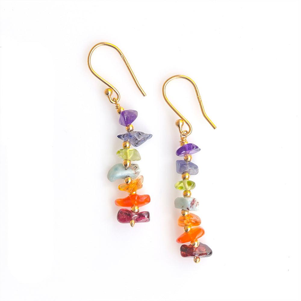 Chakra Stone Solid 925 Silver Gold Plated Dangle Earrings Jewelry - YoTreasure