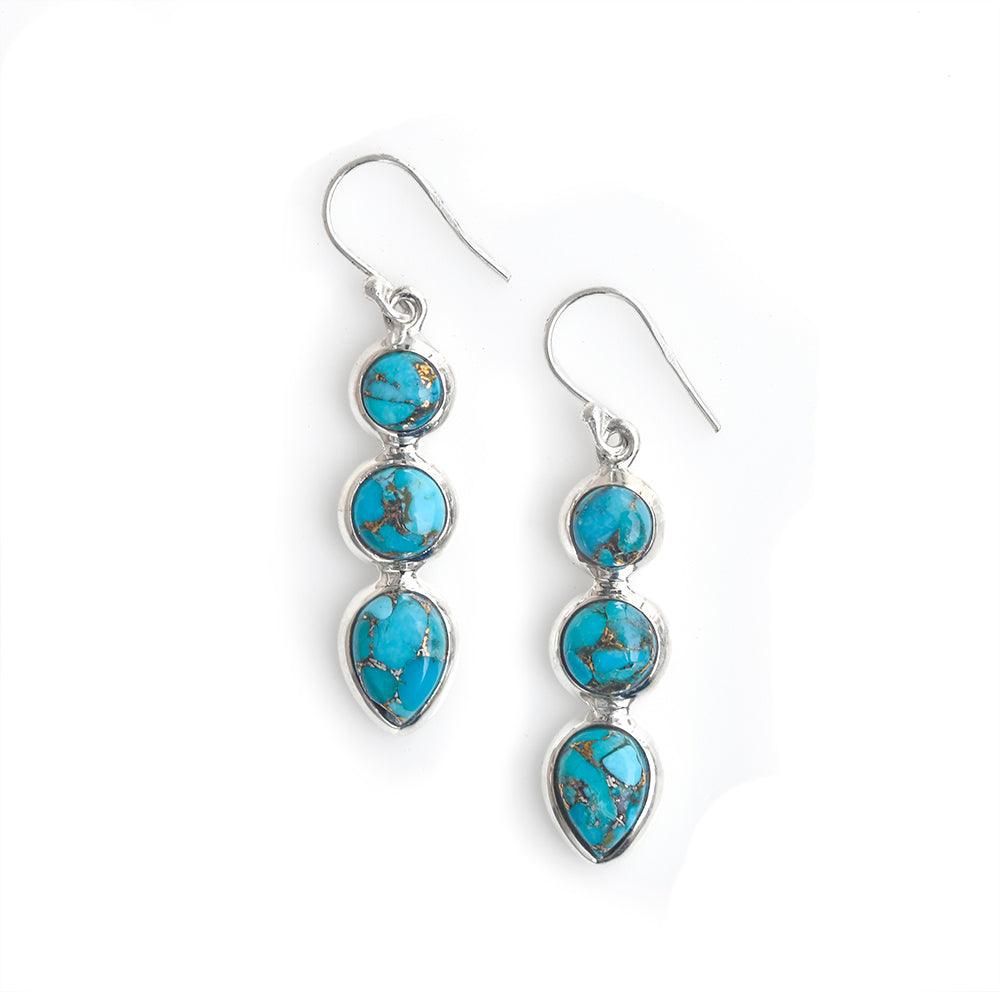 Blue Copper Turquoise Solid 925 Sterling Silver Teardrop Dangle Earrings Jewelry - YoTreasure