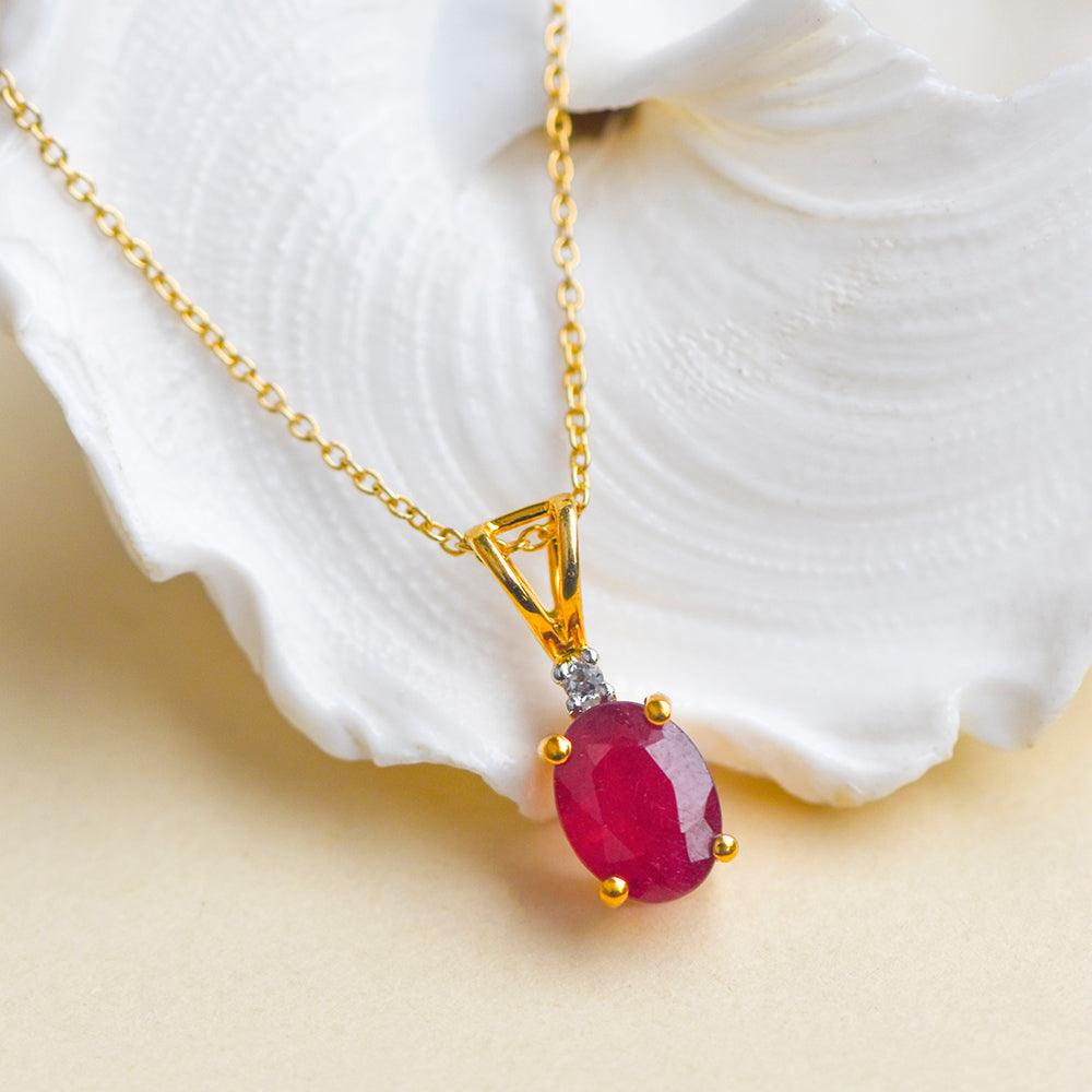 1.52 Ct. Glass Filled Ruby Solid 10k Yellow Gold Chain Pendant Necklace Jewelry - YoTreasure