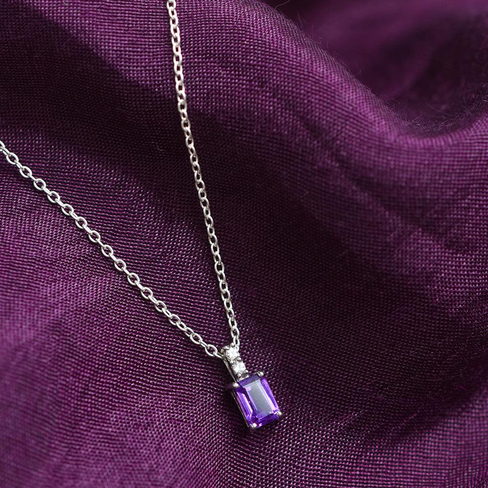 0.58 Cts. Amethyst White Zircon Solid 925 Sterling Silver Chain Pendant Jewelry - YoTreasure