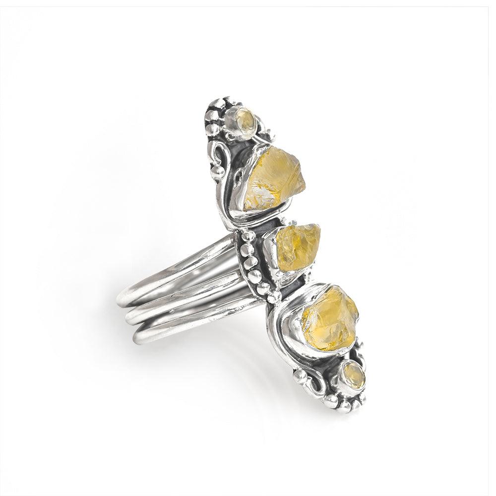 Rough Citrine Solid 925 Sterling Silver Designer Ring Jewelry - YoTreasure