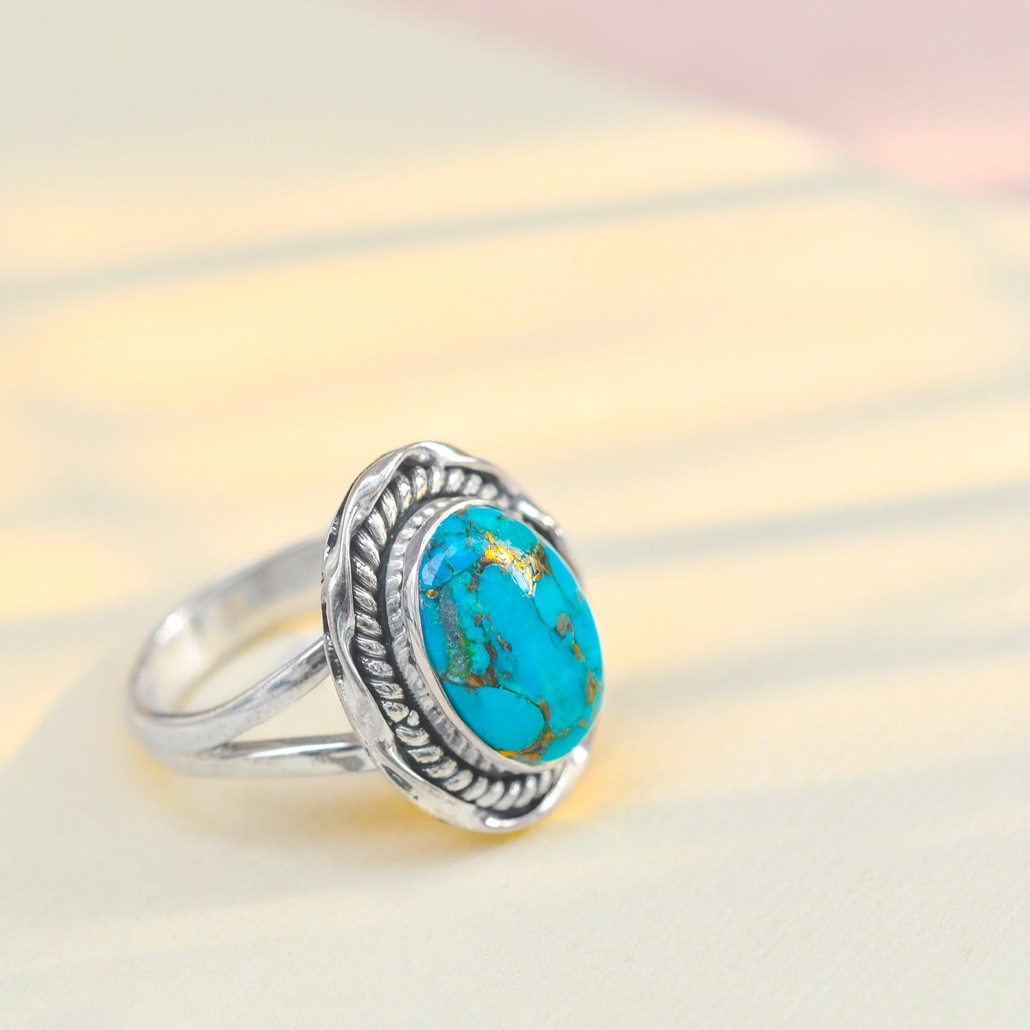 Sterling Silver Turquoise Split Shank Ring discount SR-2053