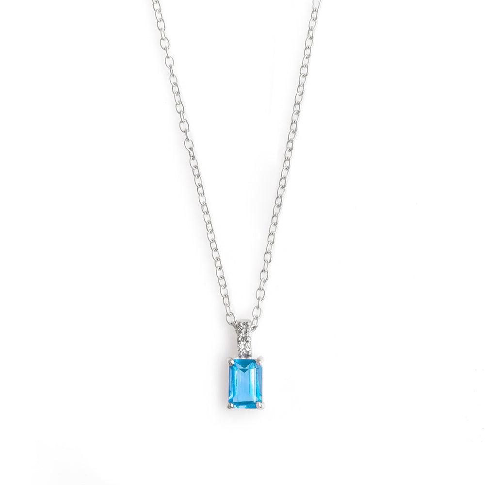 0.58 Ct Swiss Blue Topaz White Zircon 925 Sterling Silver Chain Pendant Jewelry - YoTreasure