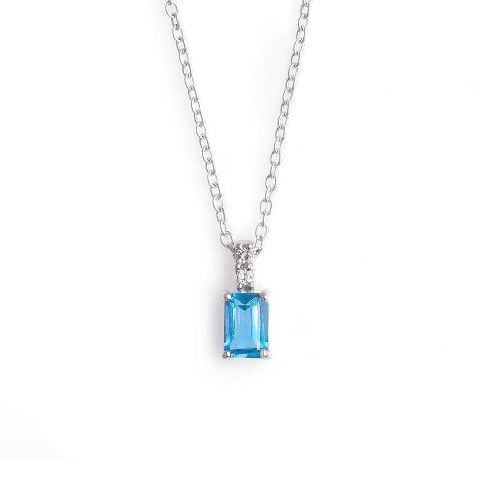0.58 Ct Swiss Blue Topaz White Zircon 925 Sterling Silver Chain Pendant Jewelry - YoTreasure