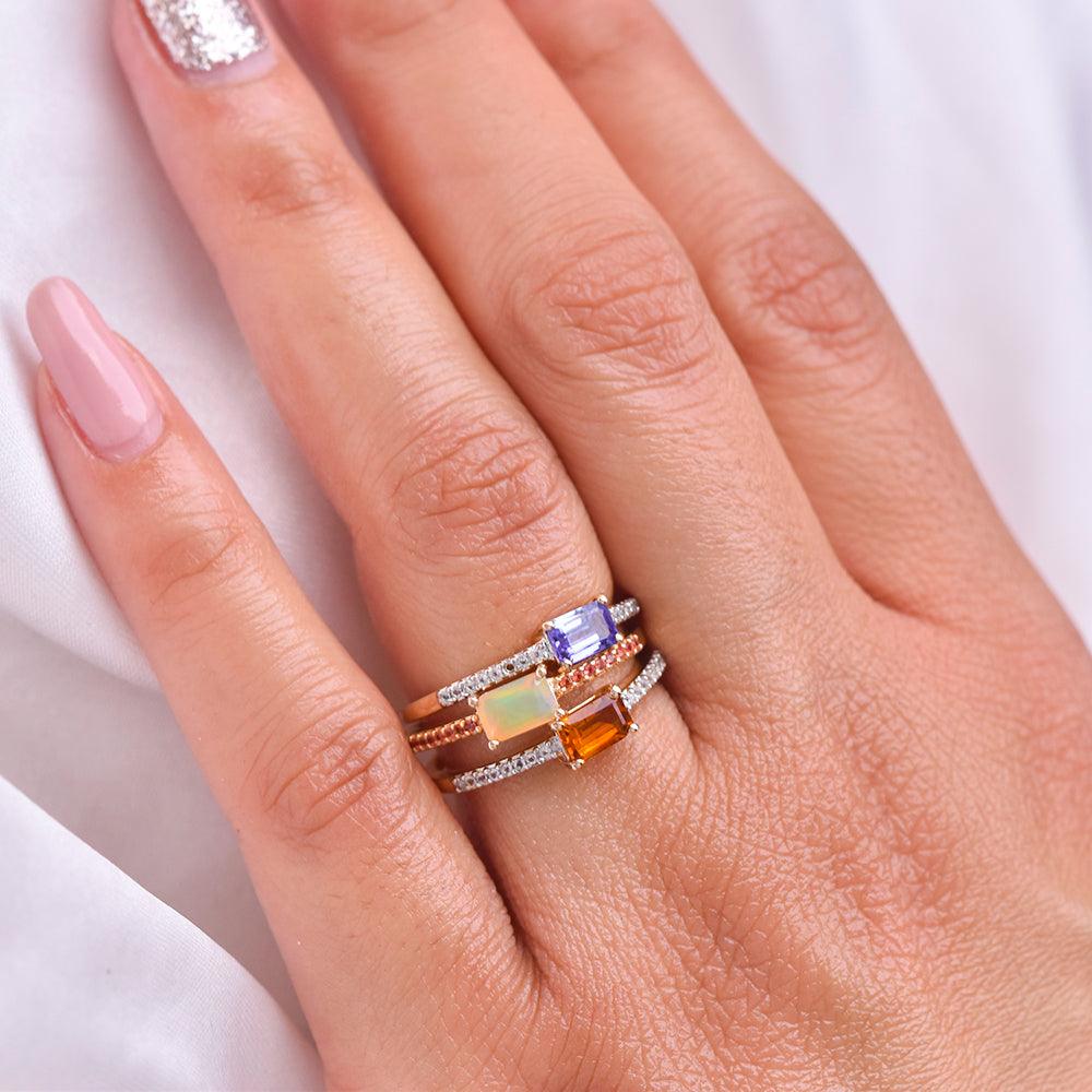 Ethiopian Opal & Orange Sapphire 10kt Yellow Gold Minimalist Ring (0.50 ct. t.w.) - YoTreasure