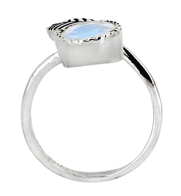 Rainbow Moonstone 925 Sterling Silver Leaf Design Ring Genuine Gemstone Jewelry - YoTreasure