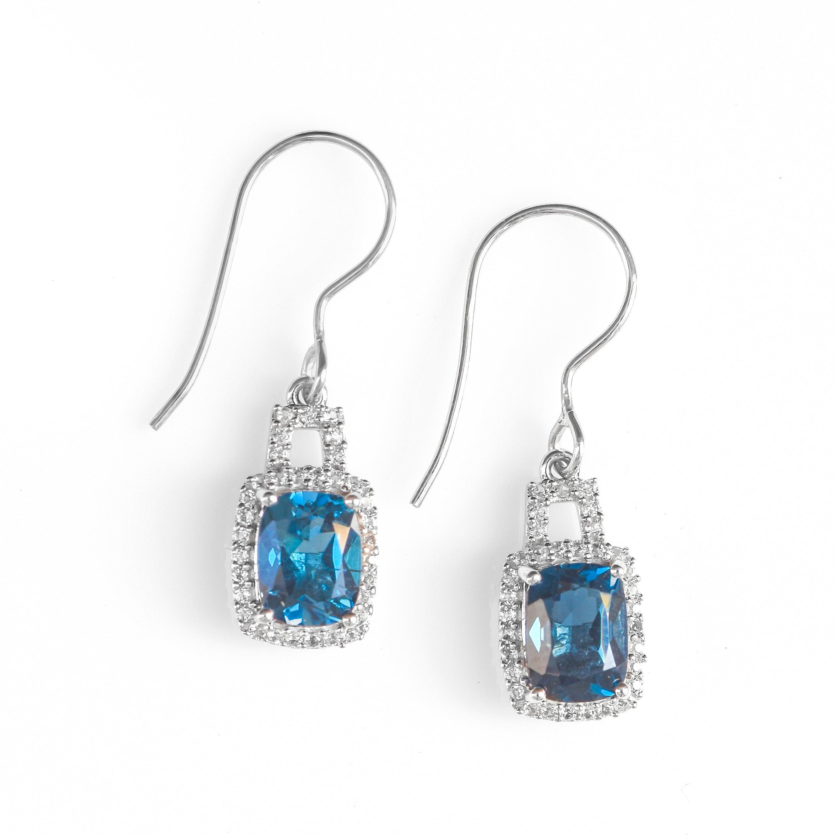 3.69 Cts London Blue Topaz Solid 925 Sterling Silver Dangle Earrings - YoTreasure