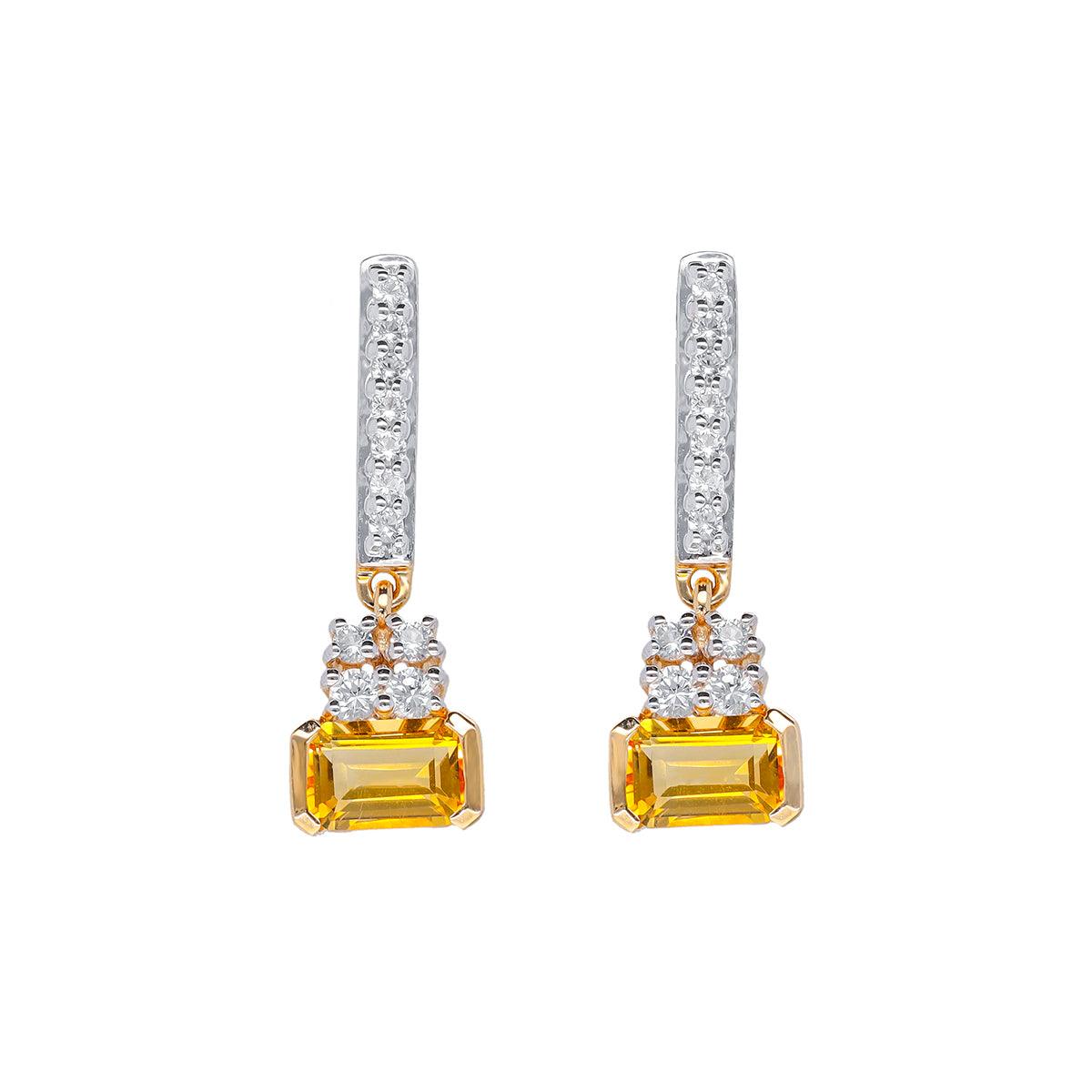 1.32 Ct. Citrine White Sapphire Solid 14k Yellow Gold Drop Earring - YoTreasure