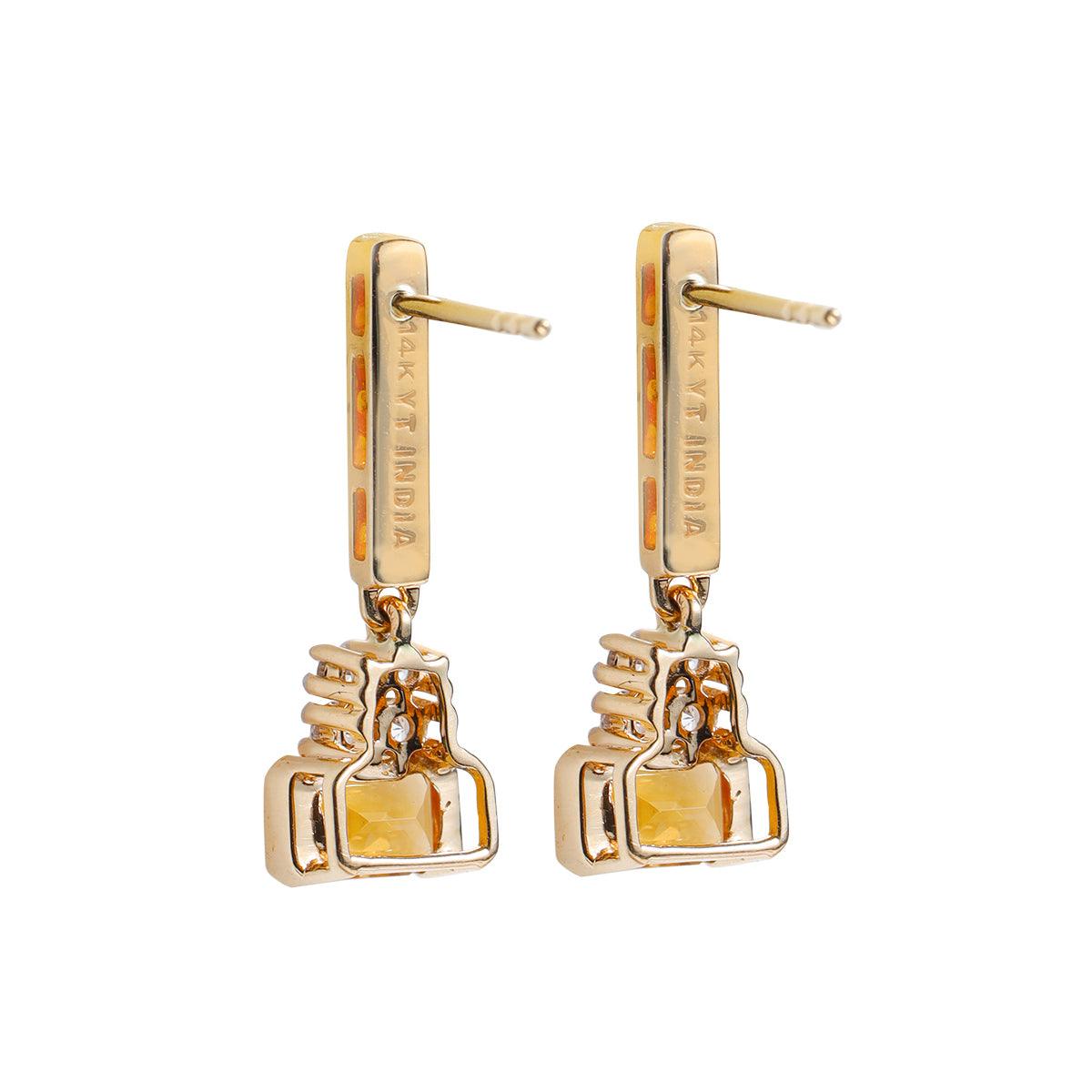 1.32 Ct. Citrine White Sapphire Solid 14k Yellow Gold Drop Earring - YoTreasure