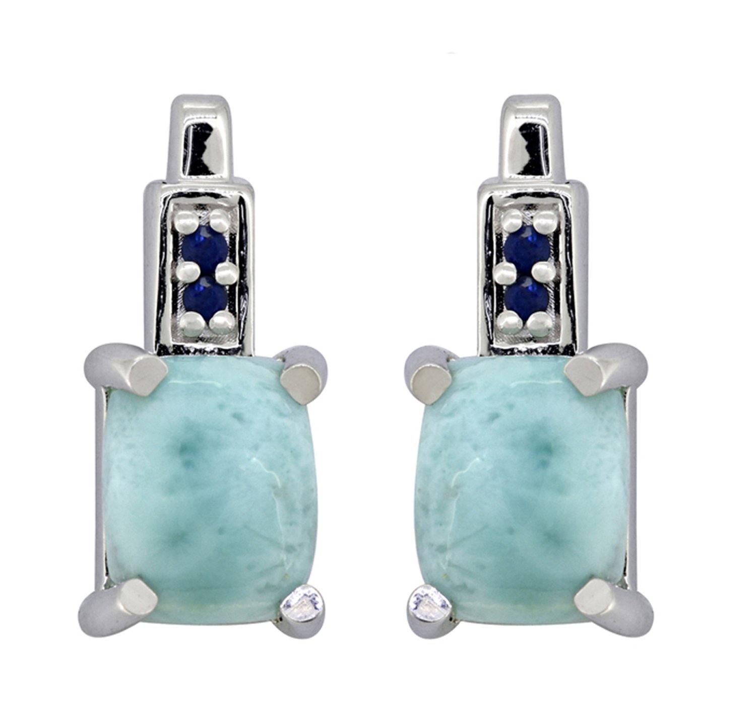 4.65 Ct. Larimar Blue Sapphire Solid 925 Sterling Silver Stud Earrings Jewelry - YoTreasure