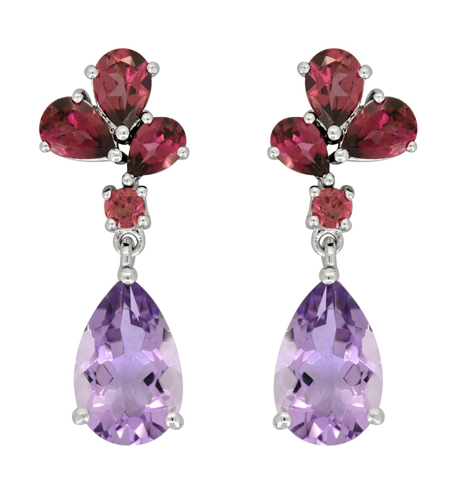14.15 Ct Pink Amethyst Rhodolite Garnet Solid 925 Sterling Silver Drop Earrings Jewelry - YoTreasure