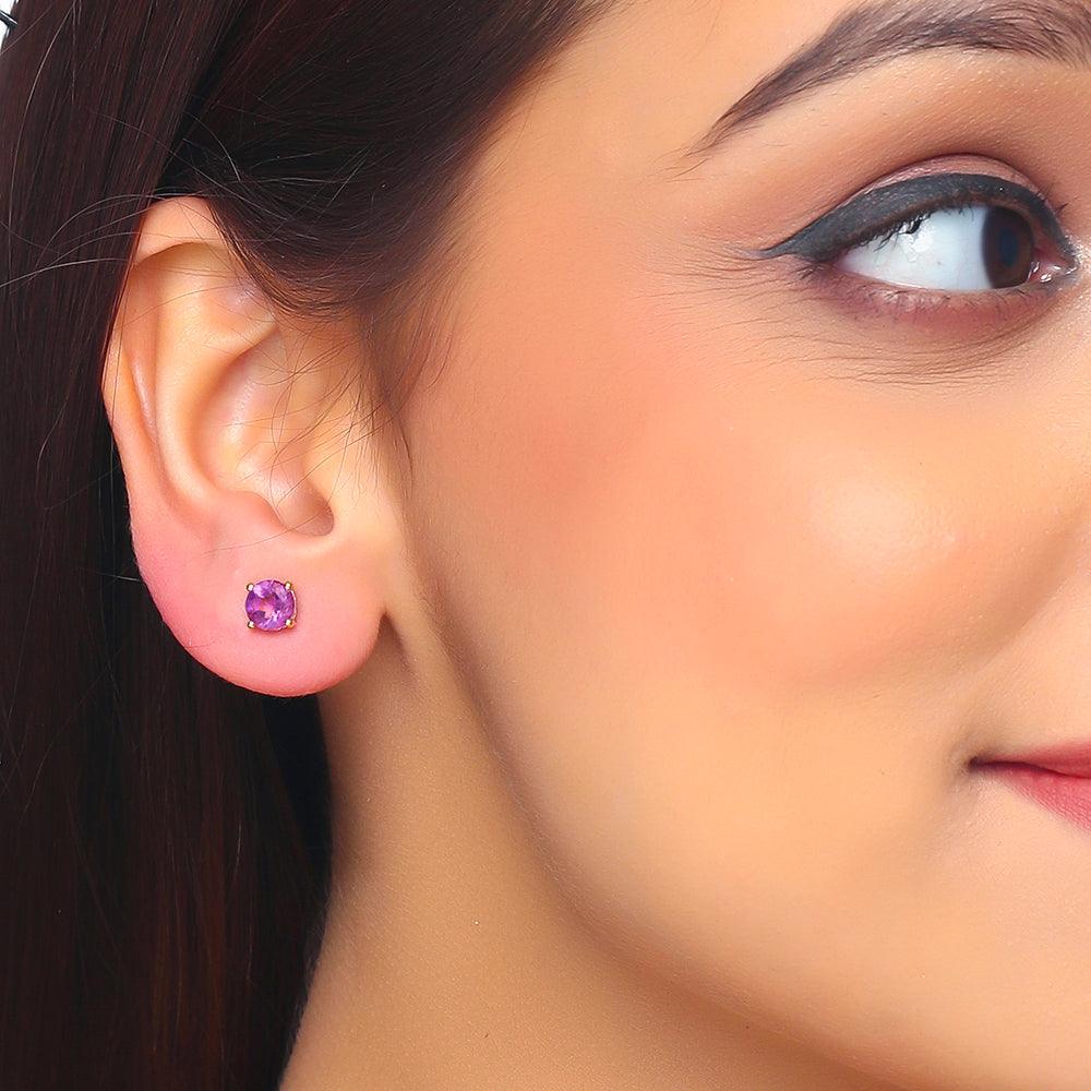 10K fashion Gold Amethyst Stud Earrings