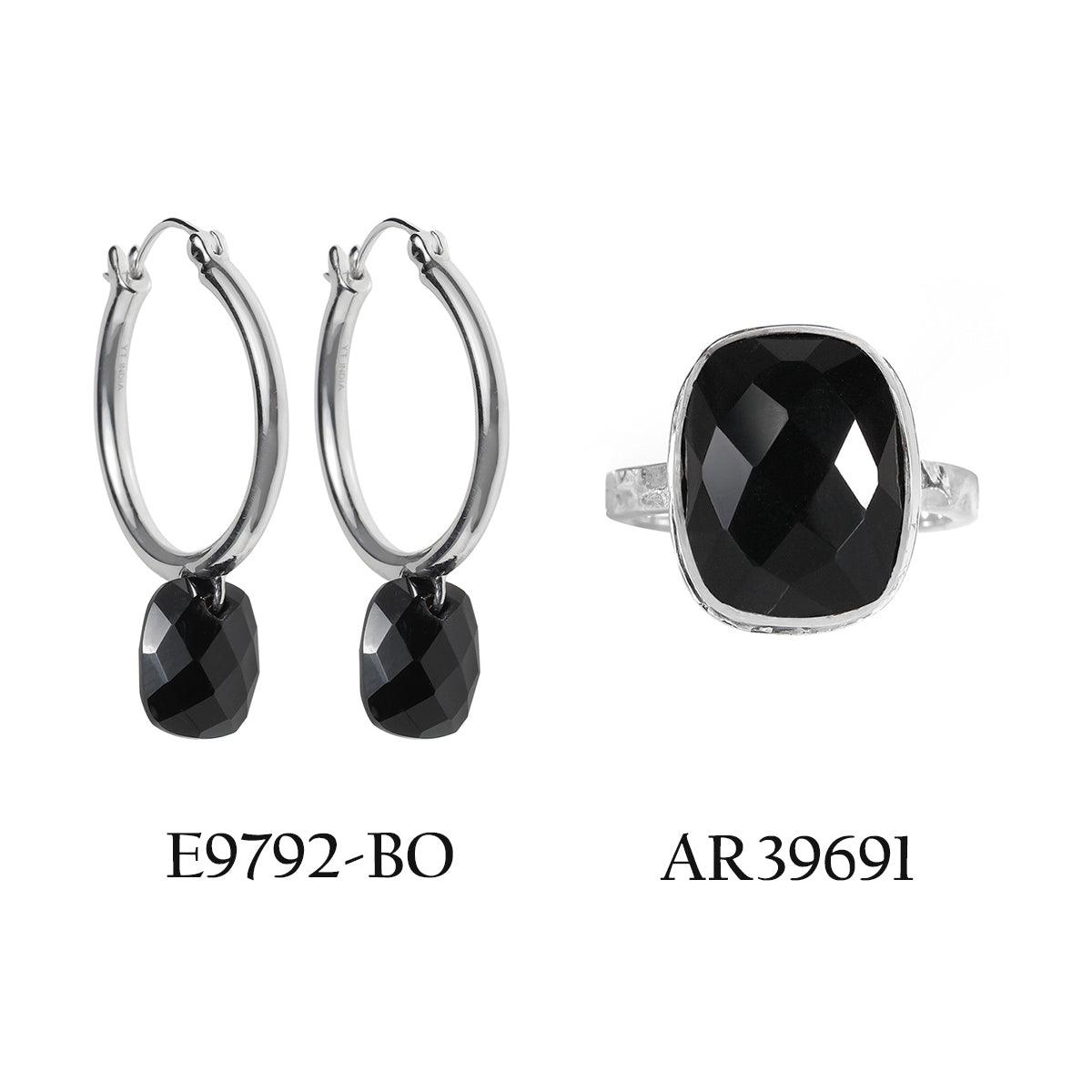 Black Onyx Solid 925 Sterling Silver Hoop Earring - YoTreasure