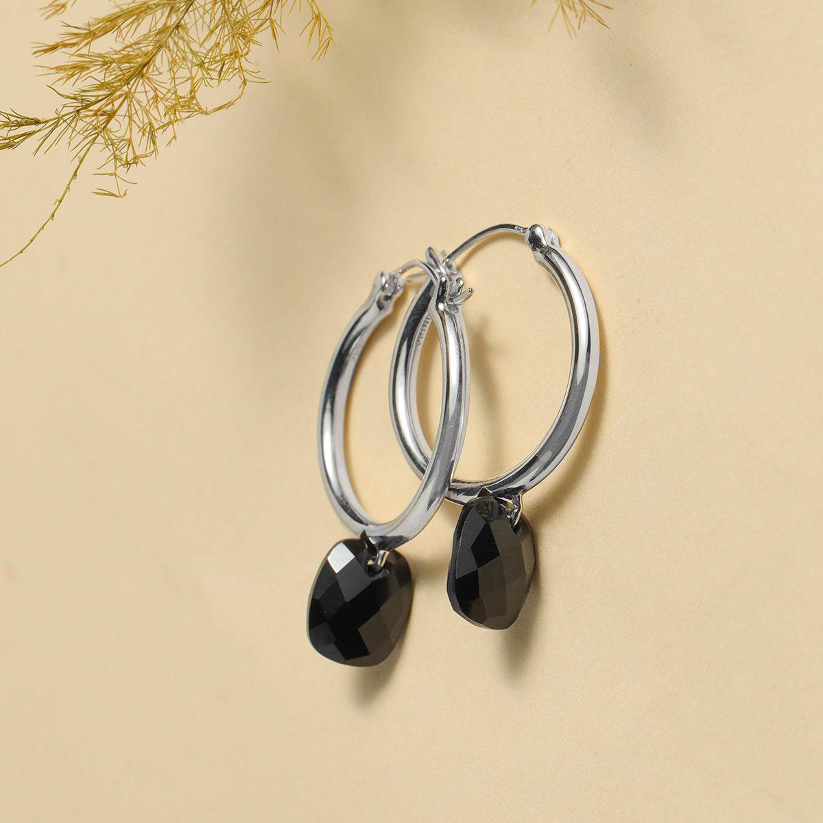 Black Onyx Solid 925 Sterling Silver Hoop Earring - YoTreasure