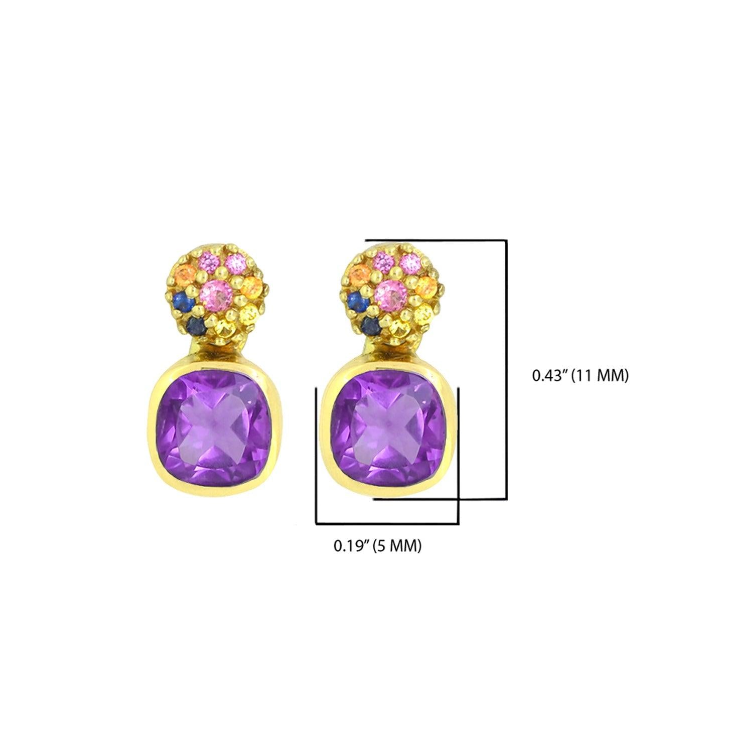 1.62 Ct. Amethyst Multi Sapphire 14K Yellow Gold Stud Earrings Jewelry - YoTreasure