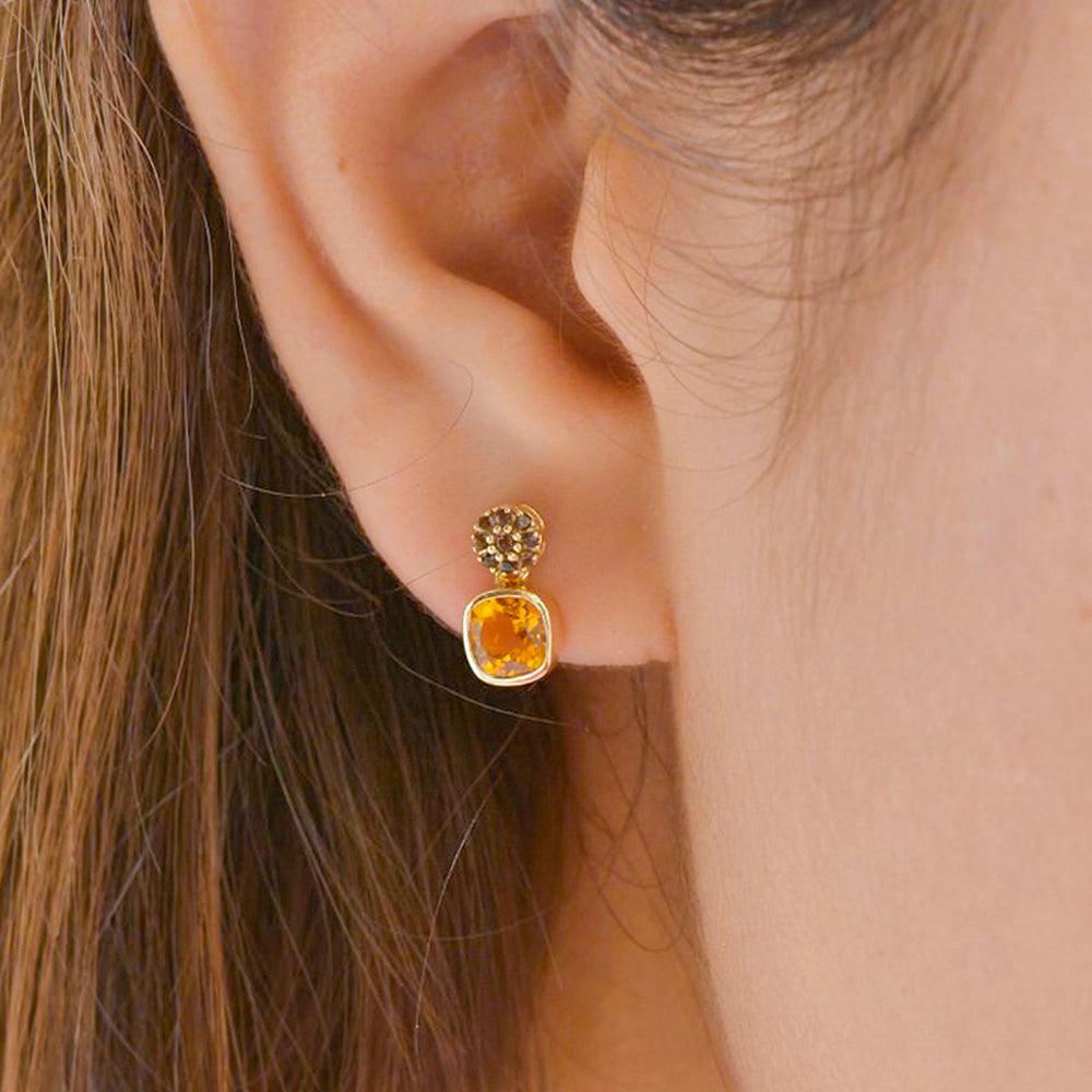 1.62 Ct. Citrine Smoky Quartz Solid 14K Yellow Gold Stud Earrings Jewelry - YoTreasure