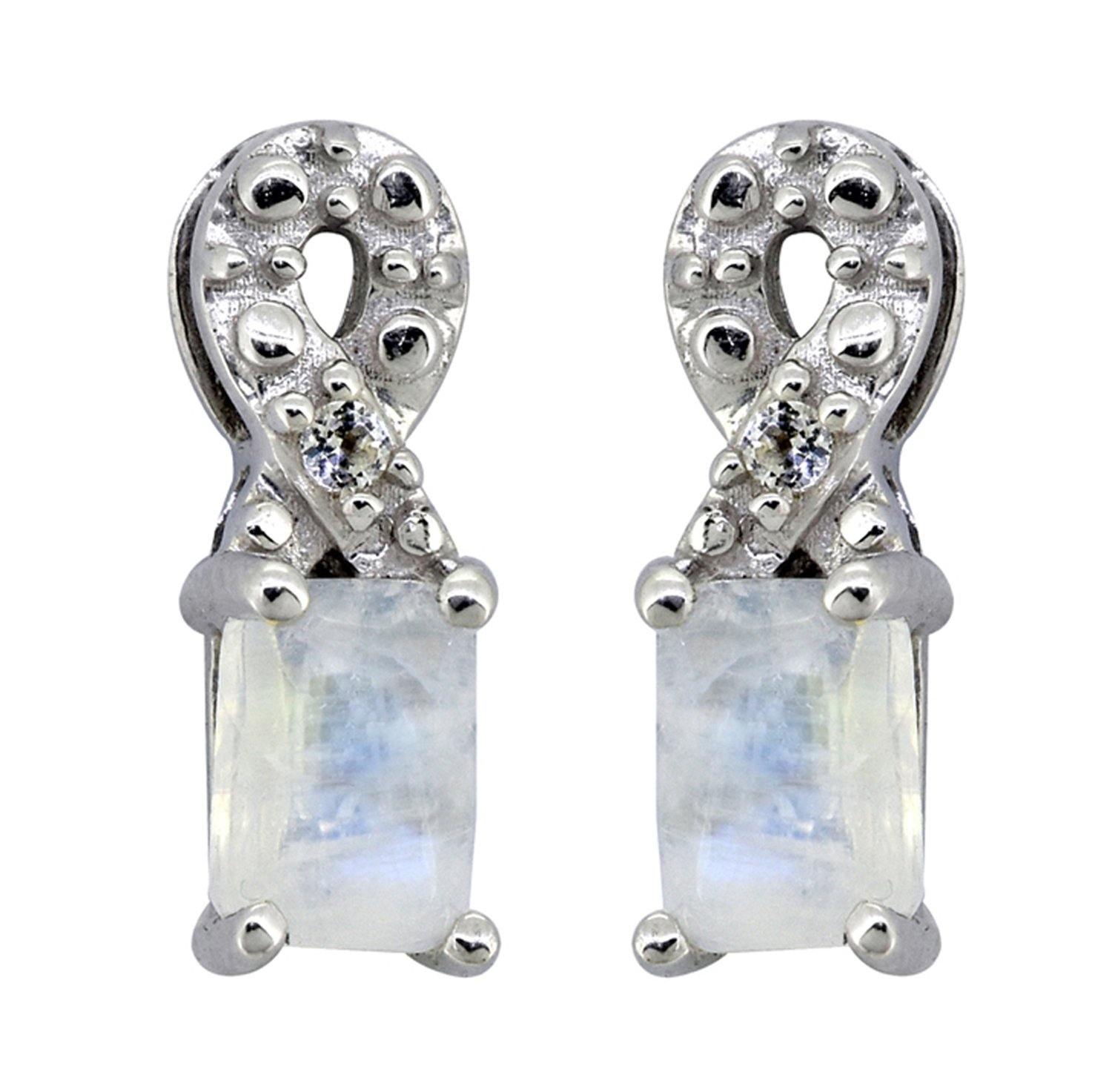 1.09 Ct Moonstone White Topaz Solid 925 Sterling Silver Stud Earrings Jewelry - YoTreasure