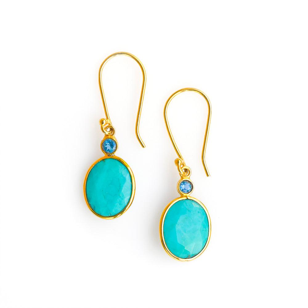 4.44 Ct. Turquoise Solid 10k Yellow Gold Dangle Earrings Jewelry - YoTreasure